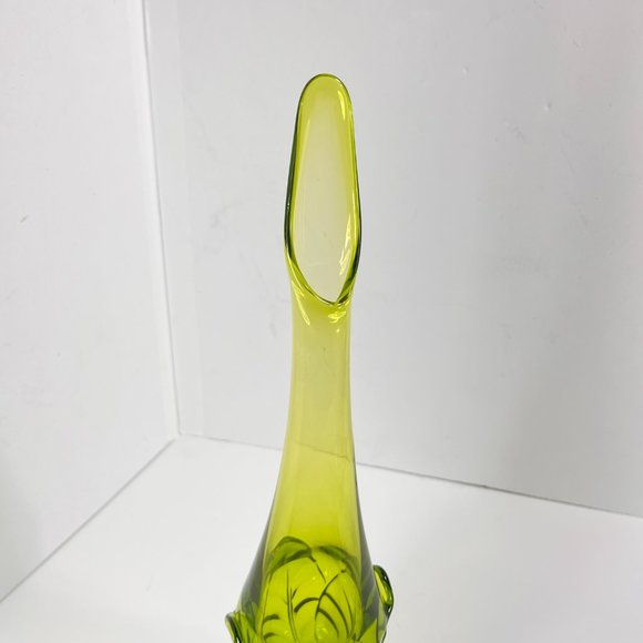 Vintage Viking Swung Glass Vase Avocado Green Epic Leaf Retro 7608 - Picture 11 of 16